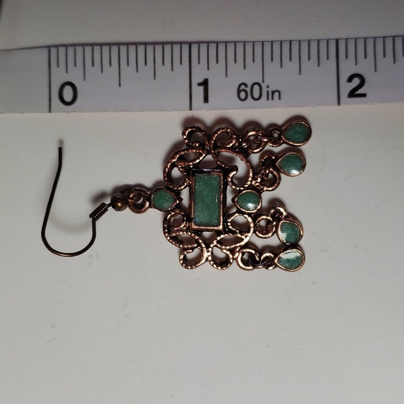 Bronze Tone Earrings with Sparkly Green Enamel - Picture 3 of 5